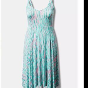 Torrid Midi Super Soft Handkerchief Dress Pink and Blue 0